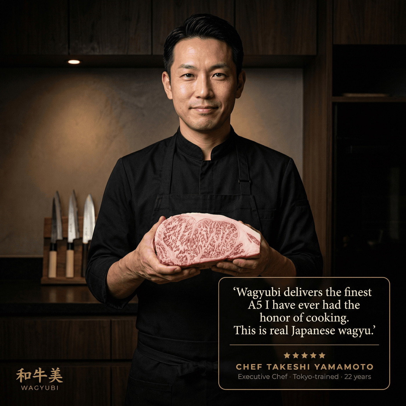 Chef with A5 Wagyu ribeye